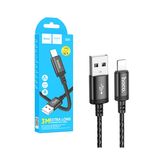 Cabo de Carregamento Hoco X91 Radiance 2.4A USB para Lightning 3m Preto